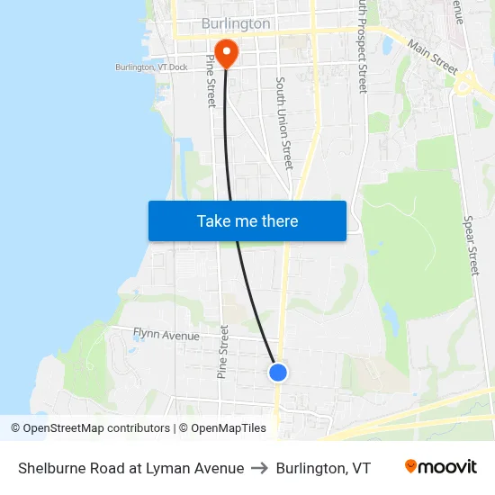 Shelburne Road at Lyman Avenue to Burlington, VT map