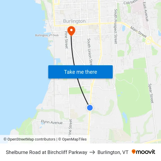 Shelburne Road at Birchcliff Parkway to Burlington, VT map