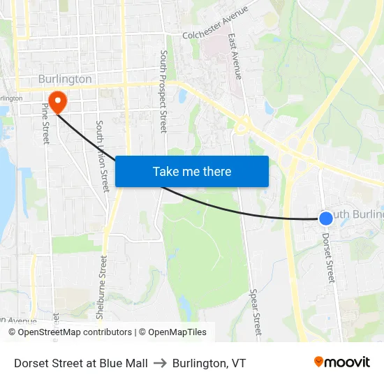 Dorset Street at Blue Mall to Burlington, VT map