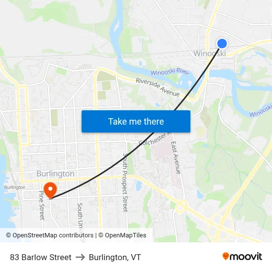83 Barlow Street to Burlington, VT map