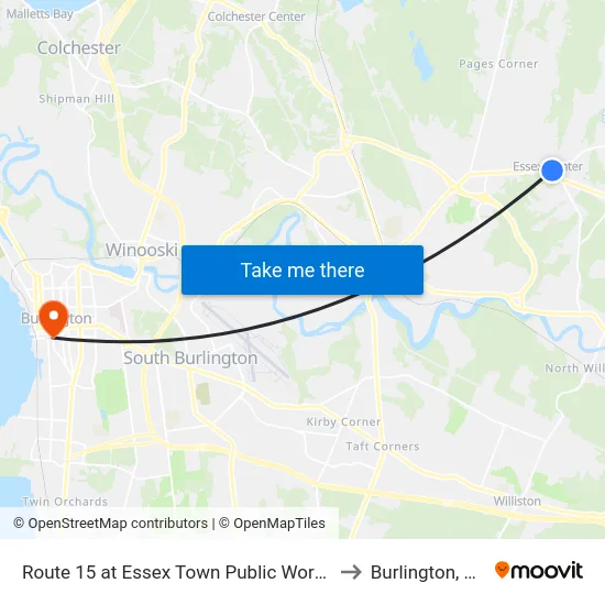 Route 15 at Essex Town Public Works to Burlington, VT map