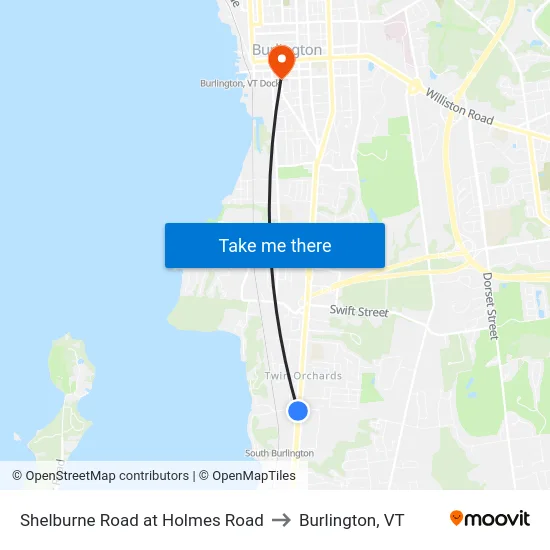 Shelburne Road at Holmes Road to Burlington, VT map