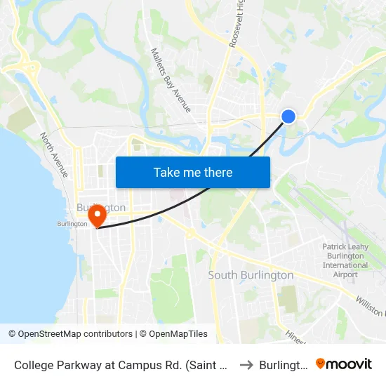 College Parkway at Campus Rd. (Saint Mikes West Entrance) to Burlington, VT map