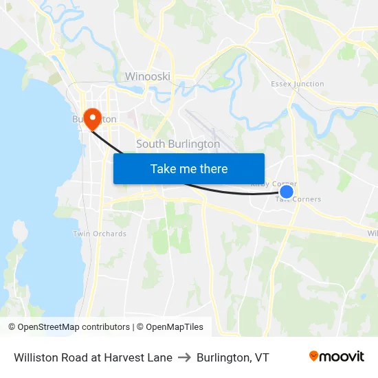 Williston Road at Harvest Lane to Burlington, VT map
