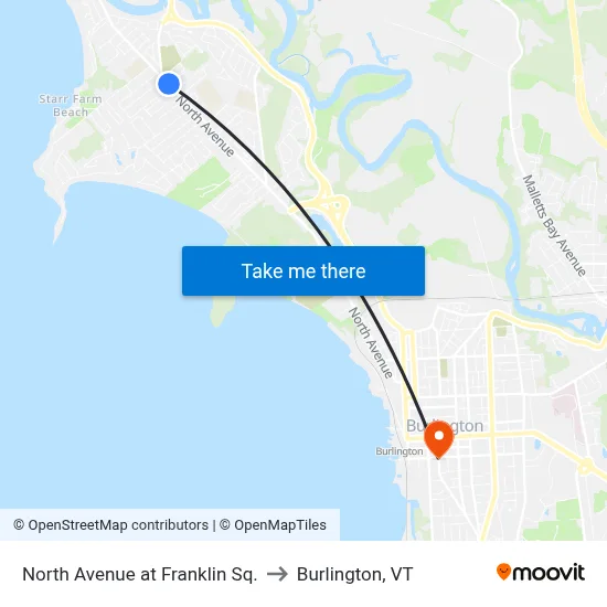North Avenue at Franklin Sq. to Burlington, VT map
