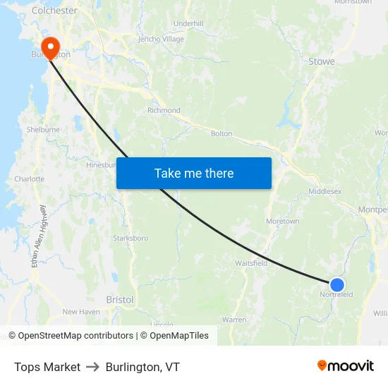 Tops Market to Burlington, VT map