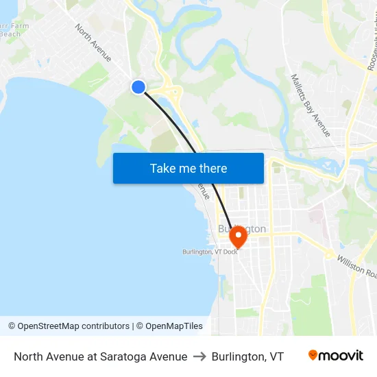 North Avenue at Saratoga Avenue to Burlington, VT map