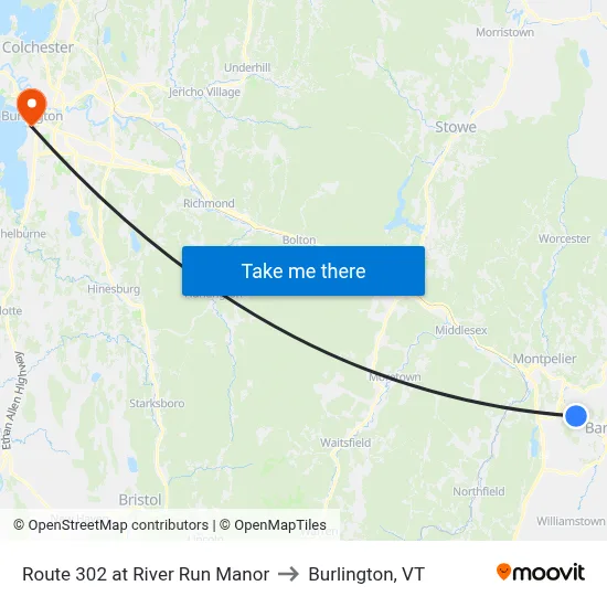Route 302 at River Run Manor to Burlington, VT map