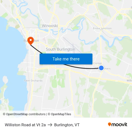 Williston Road at Vt 2a to Burlington, VT map