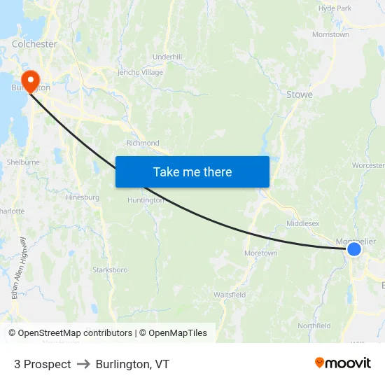 3 Prospect to Burlington, VT map