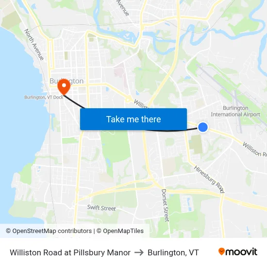 Williston Road at Pillsbury Manor to Burlington, VT map