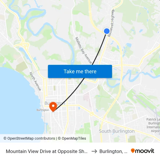 Mountain View Drive at Opposite Shaw's to Burlington, VT map