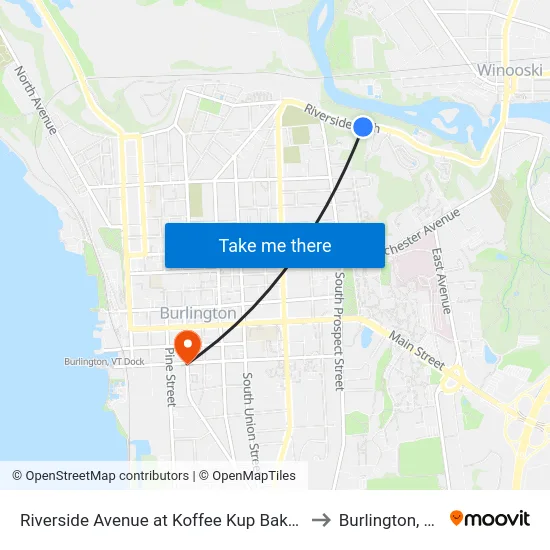 Riverside Avenue at Koffee Kup Bakery to Burlington, VT map