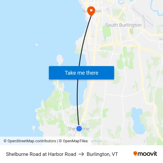 Shelburne Road at Harbor Road to Burlington, VT map