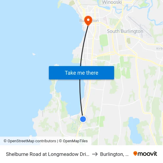 Shelburne Road at Longmeadow Drive to Burlington, VT map