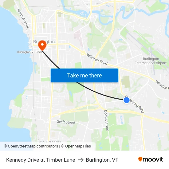 Kennedy Drive at Timber Lane to Burlington, VT map