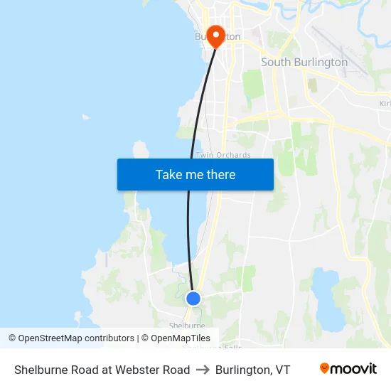 Shelburne Road at Webster Road to Burlington, VT map