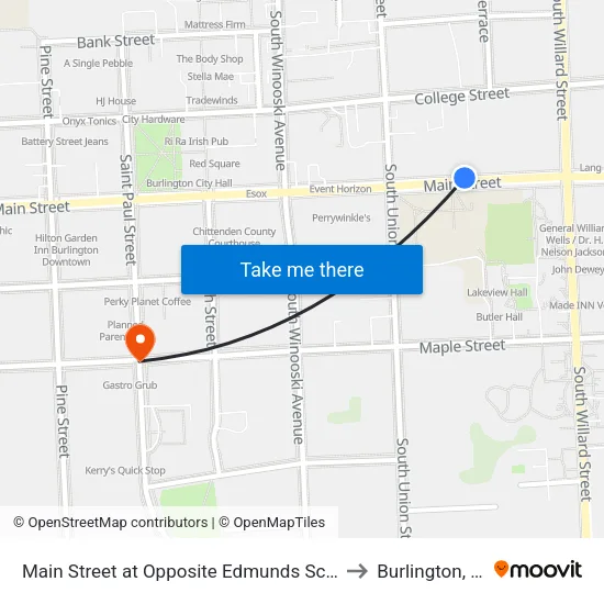 Main Street at Opposite Edmunds School to Burlington, VT map