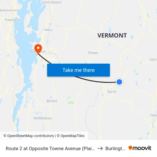 Route 2 at Opposite Towne Avenue (Plainfield Health Center) to Burlington, VT map