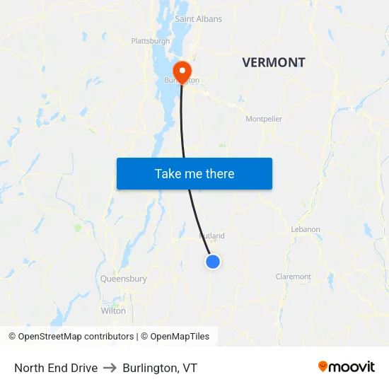 North End Drive to Burlington, VT map