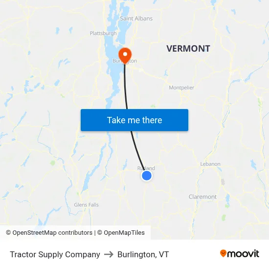 Tractor Supply Company to Burlington, VT map