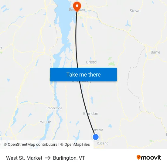 West St. Market to Burlington, VT map