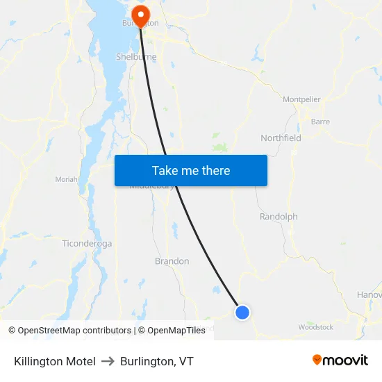 Killington Motel to Burlington, VT map