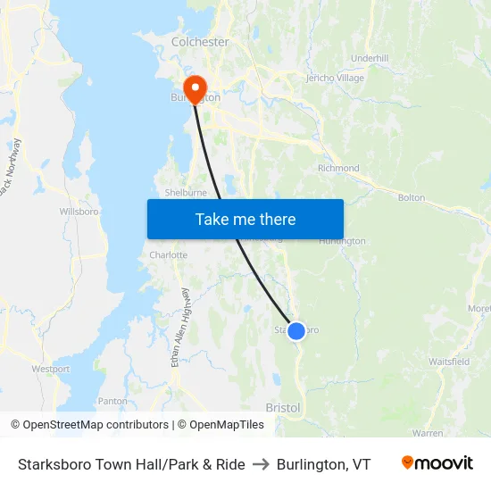 Starksboro Town Hall/Park & Ride to Burlington, VT map