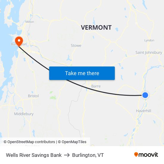 Wells River Savings Bank to Burlington, VT map