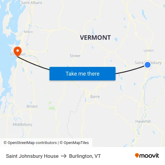 Saint Johnsbury House to Burlington, VT map