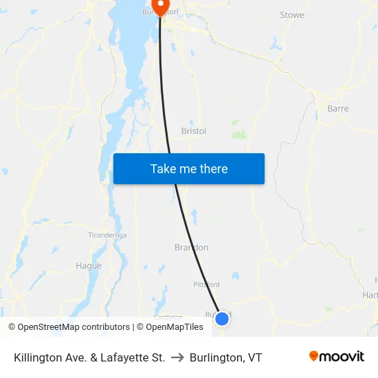 Killington Ave. & Lafayette St. to Burlington, VT map