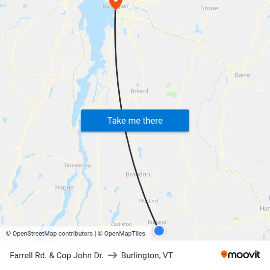 Farrell Rd. & Cop John Dr. to Burlington, VT map