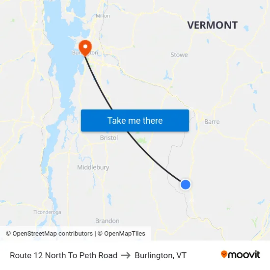 Route 12 North To Peth Road to Burlington, VT map