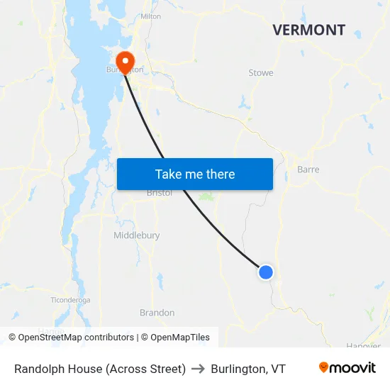 Randolph House (Across Street) to Burlington, VT map