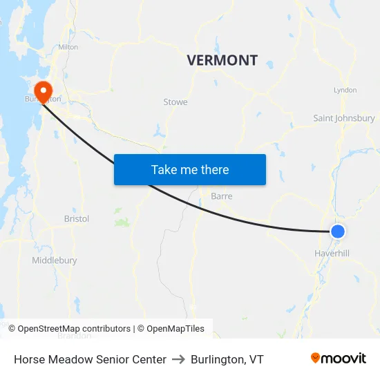 Horse Meadow Senior Center to Burlington, VT map