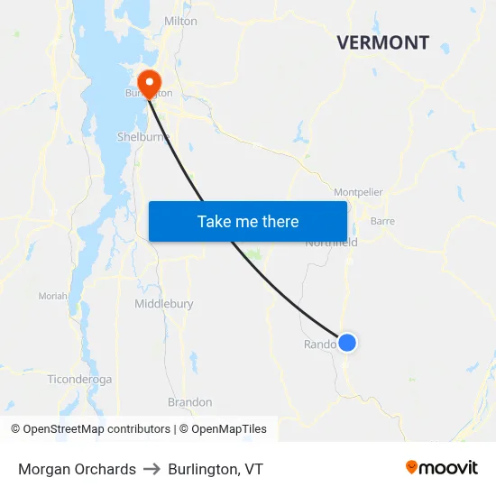 Morgan Orchards to Burlington, VT map