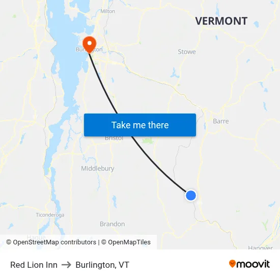 Red Lion Inn to Burlington, VT map