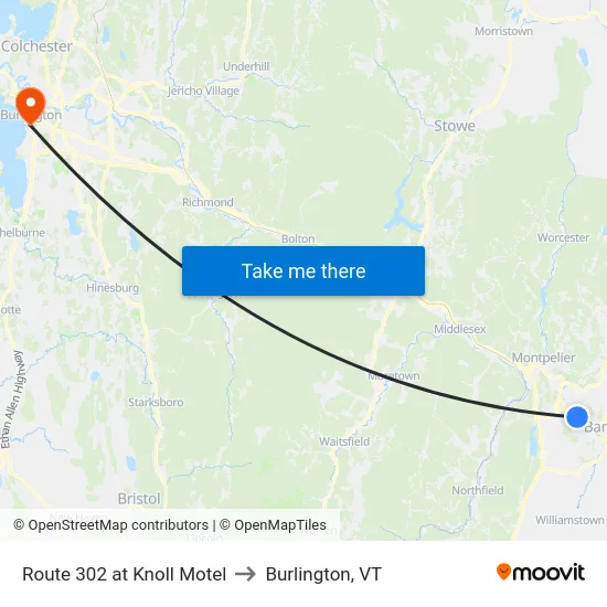 Route 302 at Knoll Motel to Burlington, VT map