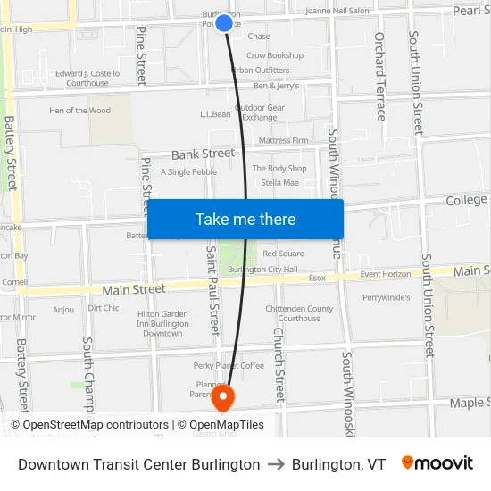 Downtown Transit Center Burlington to Burlington, VT map