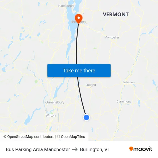 Bus Parking Area Manchester to Burlington, VT map