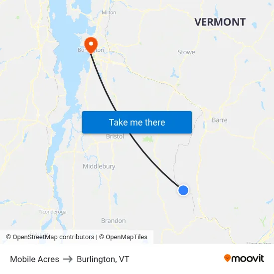 Mobile Acres to Burlington, VT map