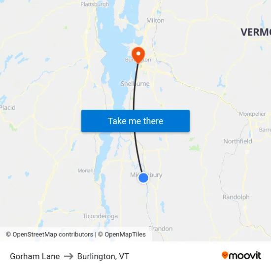 Gorham Lane to Burlington, VT map