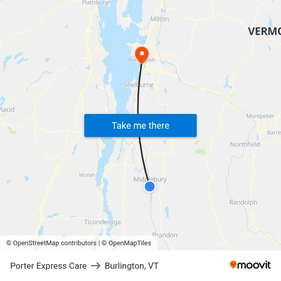 Porter Express Care to Burlington, VT map