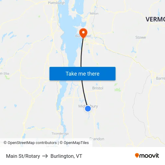 Main St/Rotary to Burlington, VT map