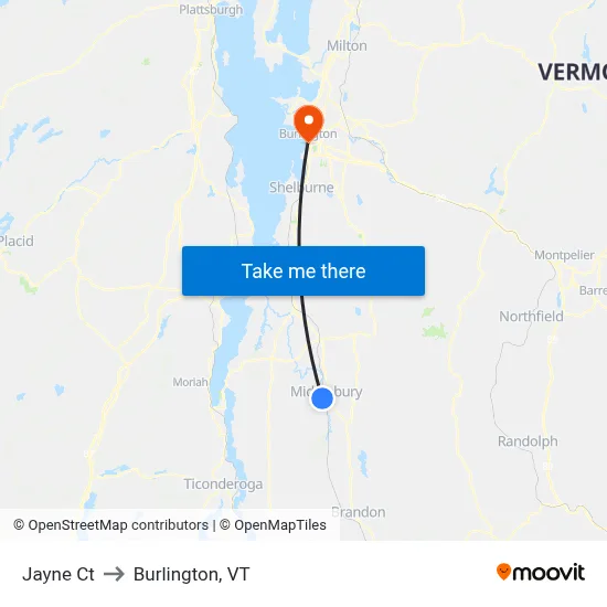 Jayne Ct to Burlington, VT map