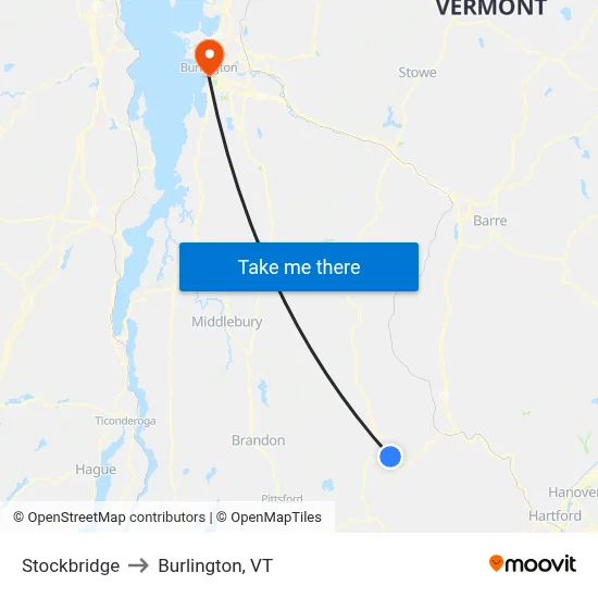 Stockbridge to Burlington, VT map