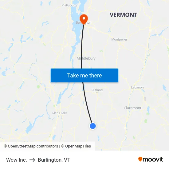Wcw Inc. to Burlington, VT map