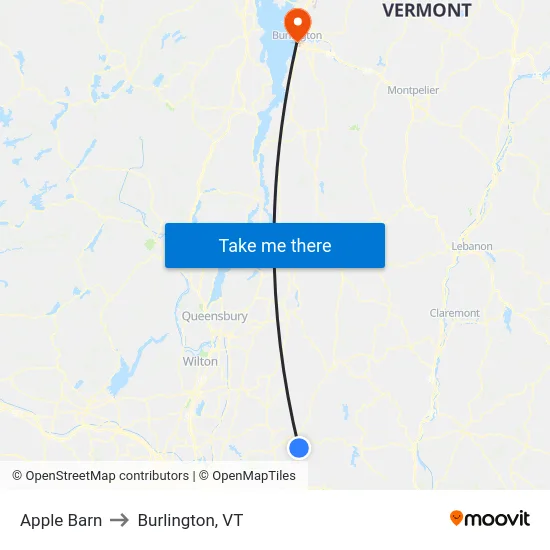 Apple Barn to Burlington, VT map