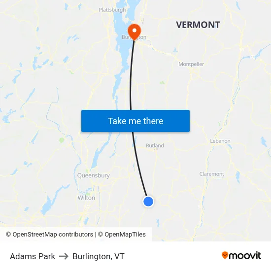 Adams Park to Burlington, VT map