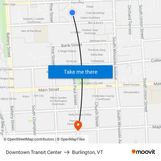 Downtown Transit Center to Burlington, VT map